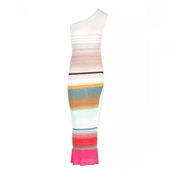 Missoni Maxi Dress Cover Up Striped Knitted One Shoulder Bodycon Slit S - Picture 1 of 15
